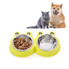 Stainless Steel Double Pet Bowl (Green) - Cat & Dog Food Bowl