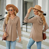 Autumn Winter V-Neck Loose Long Sleeve Hooded Sweatshirt Women Outerwear, Size: XXL(Khaki)