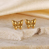 OPK GE942 1pair Vintage Temperament Stainless Steel Stereo Butterfly Earrings(Gold)