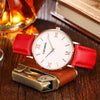 CAGARNY 6812 Concise Style Ultra Thin Quartz Wrist Watch with Leather Band for Women(Red Band)