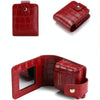 Simple Cowhide Crocodile Pattern Lipstick Bag Storage Portable Makeup Bag With Mirror(Red Wine)