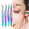 Nail Art Eyelash Tweezers Stainless Steel Colorful High Precision Grafting Eyelash Curler, Specification: 3 In 1 Colorful Titanium