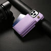 For iPhone 15 Pro Max Three Fold Card Bag Phone Case with Long Lanyard(Purple)