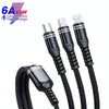XJ-78 66W 6A 3 in 1 USB to 8 Pin + Type-C + Micro USB Super Flash Charging Cable, Length: 1.2m(Black)