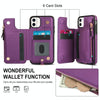For iPhone 11 Double Flap Zipper RFID Leather Phone Case with Short Lanyard(Dark Purple)