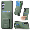 For Samsung Galaxy S25+ 5G Carbon Fiber Card Bag Fold Stand Phone Case(Green)