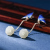925 Sterling Silver White Jade Lotus Earrings Elegant Butterfly Earrings Enamel Process Fine Jewelry