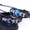 12 Constellation Black Braided Leather Glass Dome Punk Men Bracelet(Gemini)