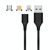 M11 3 in 1 3A USB to 8 Pin + Micro USB + USB-C / Type-C Nylon Braided Magnetic Data Cable, Cable Length: 1m (Black)
