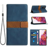 For Samsung Galaxy S20 FE Grid Stitching Leather Phone Case with Lanyard(Blue)
