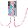 For Samsung Galaxy S25 Ultra 5G Electroplating Pattern IMD TPU Shockproof Case with Neck Lanyard(Milky Way Blue Marble)