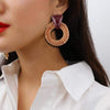 Rattan Wooden Vintage Handmade Dangle Earrings(Wine Red)