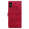 For iPhone XS Max Lace Floral Embossed Magnetic Buckle Leather Phone Case(Red)