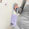 For iPhone 12 Dopamine Card Slot Phone Case with Lanyard(Purple)