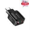 F002C QC3.0 USB + USB 2.0 LED Digital Display Fast Charger with USB to 8 Pin Data Cable, EU Plug(Black)
