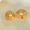 OPK GE908 1pair Vintage Stainless Steel Textured Earrings Personalized Pearl Earrings