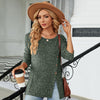 Autumn And Winter Round Neck Button Split Loose Long-Sleeved T-Shirt Top, Size: M(Green)