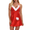 Women Christmas Oil Glossy Cloth Pajamas Deep V-Neck Lace Plush Pajamas, Size: L(Red)