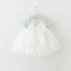 Girls Splicing Lace Mesh Princess Dress with Bow-knot, Kid Size:90cm(Green)
