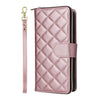For Samsung Galaxy S25+ 5G Crossbody Rhombic Zipper Tower Buckle Leather Phone Case with Lanyard(Rose Gold)