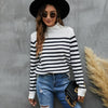 Women Striped Knitwear Loose Stand-up Collar Pullover Sweater, Size: S(Black and White)