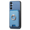 For Samsung Galaxy A16 Retro Cross Leather Ring Vertical Insert Card Bag MagSafe Phone Case(Blue)