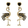 1 Pair Creative Flamingo Earrings Womens Long Earrings With Rhinestones(Black)