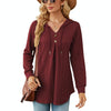 Autumn Winter V-Neck Loose Long Sleeve Hooded Sweatshirt Women Outerwear, Size: XL(Burgundy)