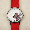 YAZOLE Ladies OL Style Four-leaf Clover Pattern Quartz Watch(338 white plate purple flower red belt)
