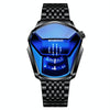 BINBOND Locomotive Concept Steel Belt Watch Men Live Black Technology Watch(Black Stee Blue Face)