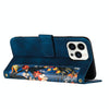 For iPhone 14 Pro Max Floral Pattern Leather Phone Case with Lanyard(Dark Blue)