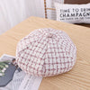 MZ9676 Girls Plaid Beret Spring And Autumn Children Hat, Size: 48-50cm(Purple Pink)