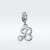 S925 Sterling Silver 26 English Letter Pendant DIY Bracelet Necklace Accessories, Style:B