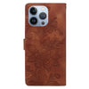 For iPhone 13 Pro Lace Floral Embossed Magnetic Buckle Leather Phone Case(Brown)