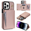 For iPhone 13 Pro Three Fold Card Bag Phone Case with Long Lanyard(Rose Gold)