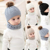 Knitted Warm Round Machine Cap Protects Ear Bonnet Baby  Winter Hats Caps + Scarf Suits(Black)