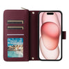 For iPhone 15 Plus / 14 Plus Nine-card Slots Zipper Wallet Bag Leather Phone Case(Wine Red)