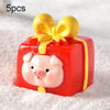 5pcs Christmas Micro Landscape Snowscape Decoration Accessories Christmas Resin Ornament, Style: No.8 Pig Face Red Yellow Gift Box