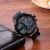 CAGARNY 6820 Men Dual Movement Blue Face Leather Strap Quartz Watch(Black)