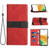 For Samsung Galaxy A34 5G Grid Stitching Leather Phone Case with Lanyard(Red)