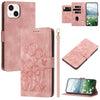 For iPhone 13 mini Tulips Embossed Leather Phone Case with Lanyard(Pink)
