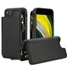 For iPhone SE 2022 / 2020 / 8 Double Flap Zipper RFID Leather Phone Case with Short Lanyard(Black)