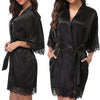 Half Sleeve Robe Women Faux Silk Pajama Sexy Night Dress, Size:M(Black)