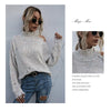 Ladies Loose Off Shoulder Ripped Long-Sleeved Turtleneck Autumn Knitted Sweater, Size:L(Beige)