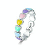 S925 Sterling Silver Heart-shaped Rainbow Ring Female Ring Valentines Day Gift, Size:7 US Size