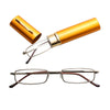 Reading Glasses Metal Spring Foot Portable Presbyopic Glasses with Tube Case +1.50D(Yellow)