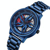 SANDA 1062 360 Degree Hollow Spinning Dial Steel Strap Quartz Watch for Men(Blue)