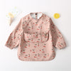 Long Sleeved Baby Soft PU Bib Waterproof Washable Easy Clean Smock With Pocket, Size: S(Leaf Cherry)