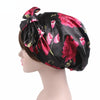 TJM-226 Ladies Satin Print Ribbon Bow Turban Hat Night Cap Silk Chemotherapy Hat Long Tail Braid Hat(Red Wine)