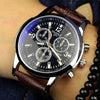 YAZOLE 271 Three-Eye Six-Hand Watch Men Auartz Watch Waterproof Business Watch(Black Tray Brown Belt)